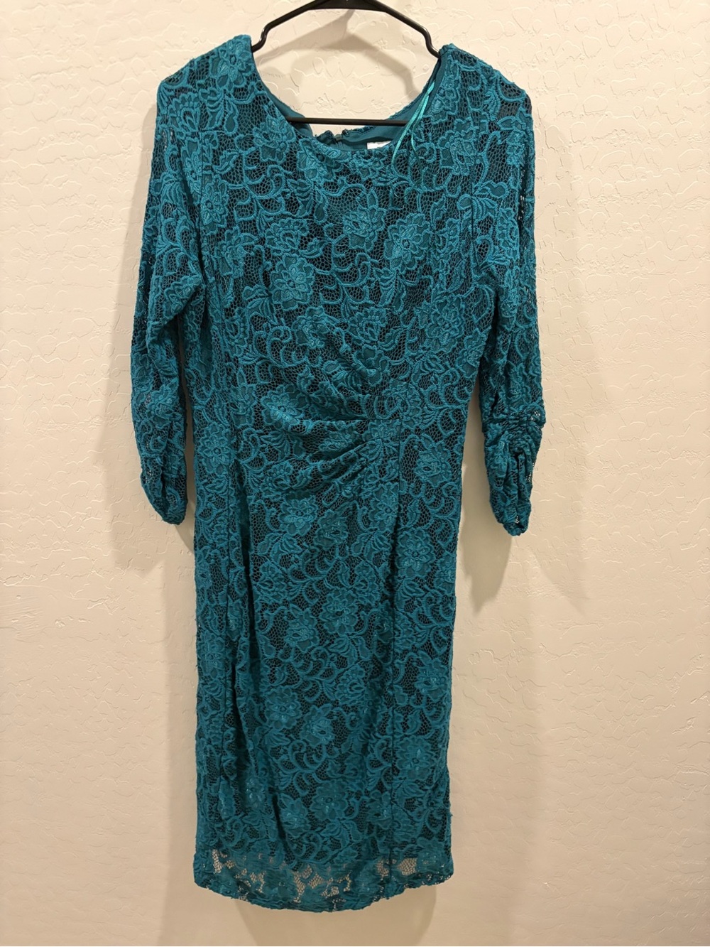 Tahari Arthur S Levine Teal Floral Lace Long Sleeve Dress Size 14